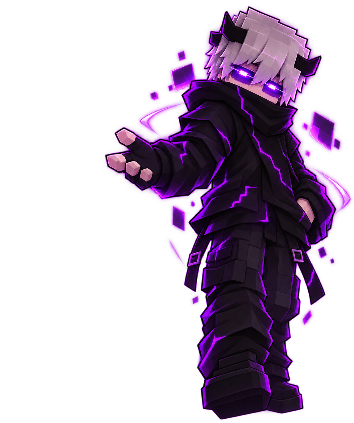 A Voided adventurer reaching out through violet energy