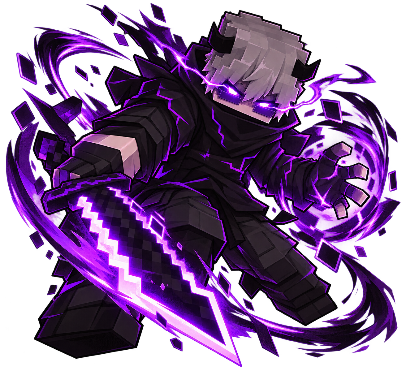 Voided adventurer wielding a violet sword